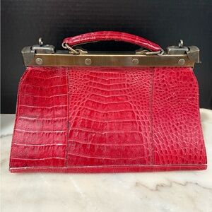 Amelia Burko Vintage Cranberry Leather Purse Handbag Side Open/Closures